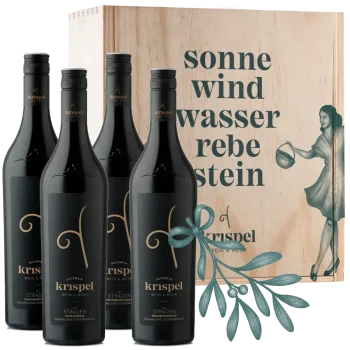 Ortsweinpaket vom Weingut Krispel vor der Geschenksbox.