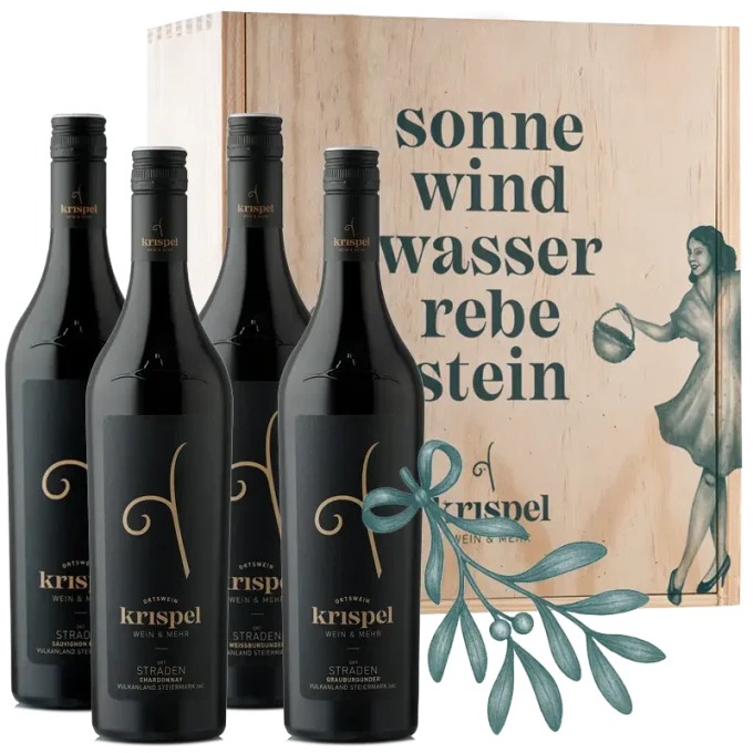 Ortsweinpaket vom Weingut Krispel vor der Geschenksbox.
