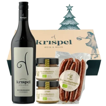 2er Paket mit Weißburgunder vom Weingut Krispel vor der Geschneksbox.