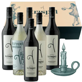 Regionsweinpaket vom Weingut Krispel vor der Geschenksbox.