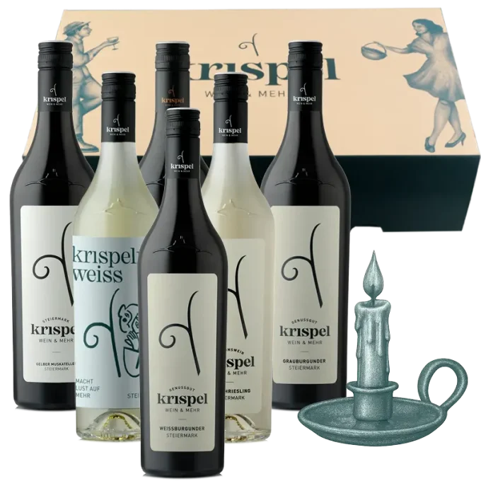 Regionsweinpaket vom Weingut Krispel vor der Geschenksbox.