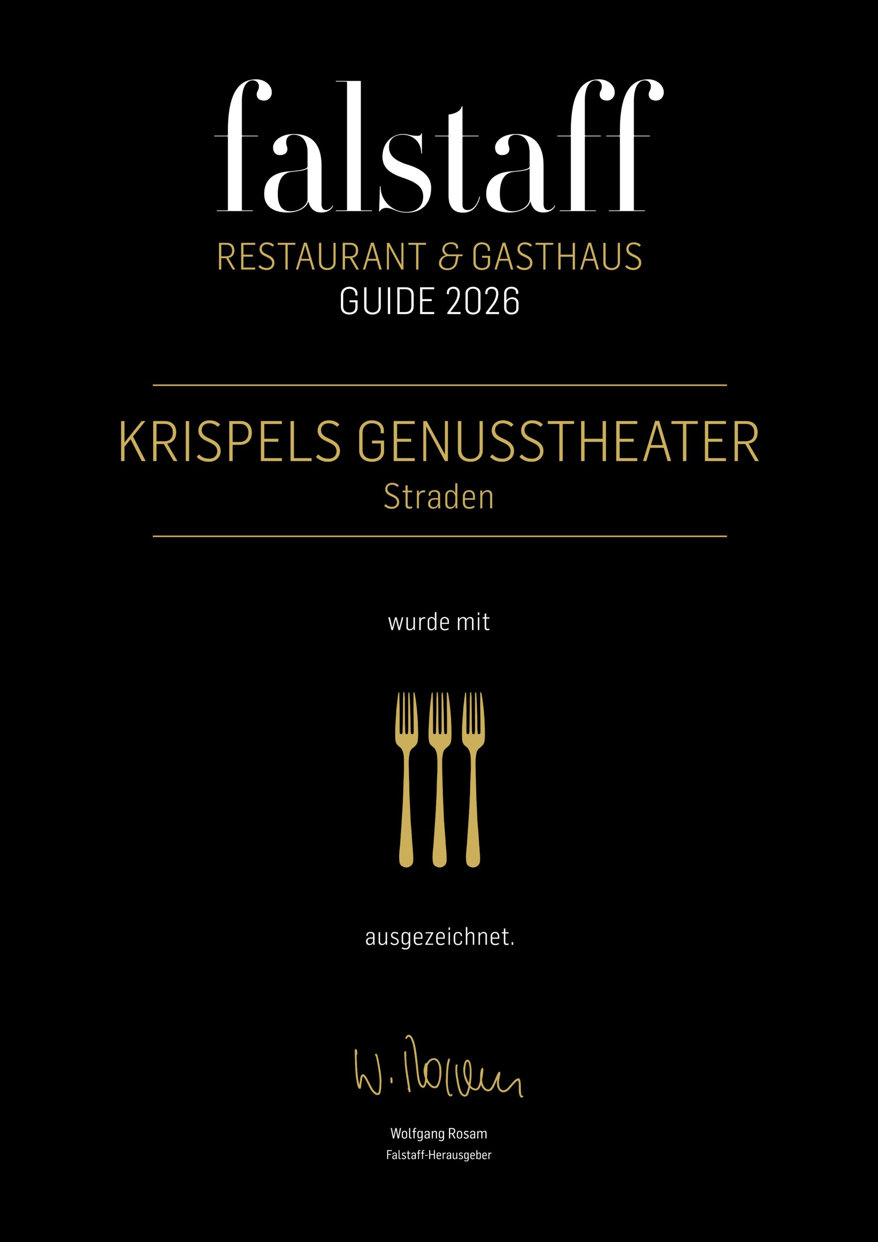 Urkunde Falstaff Restaurantguide 2026