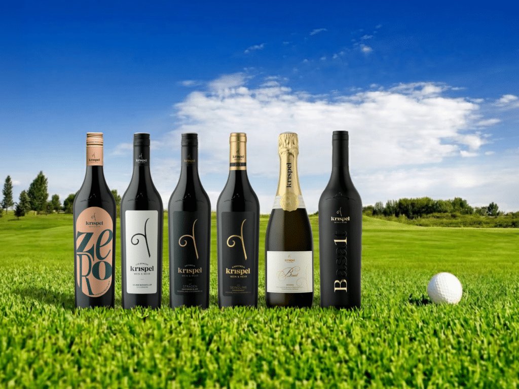 Krispel Weinsponsoring für 2 Top-Golfturniere. Bild ist KI-generiert.